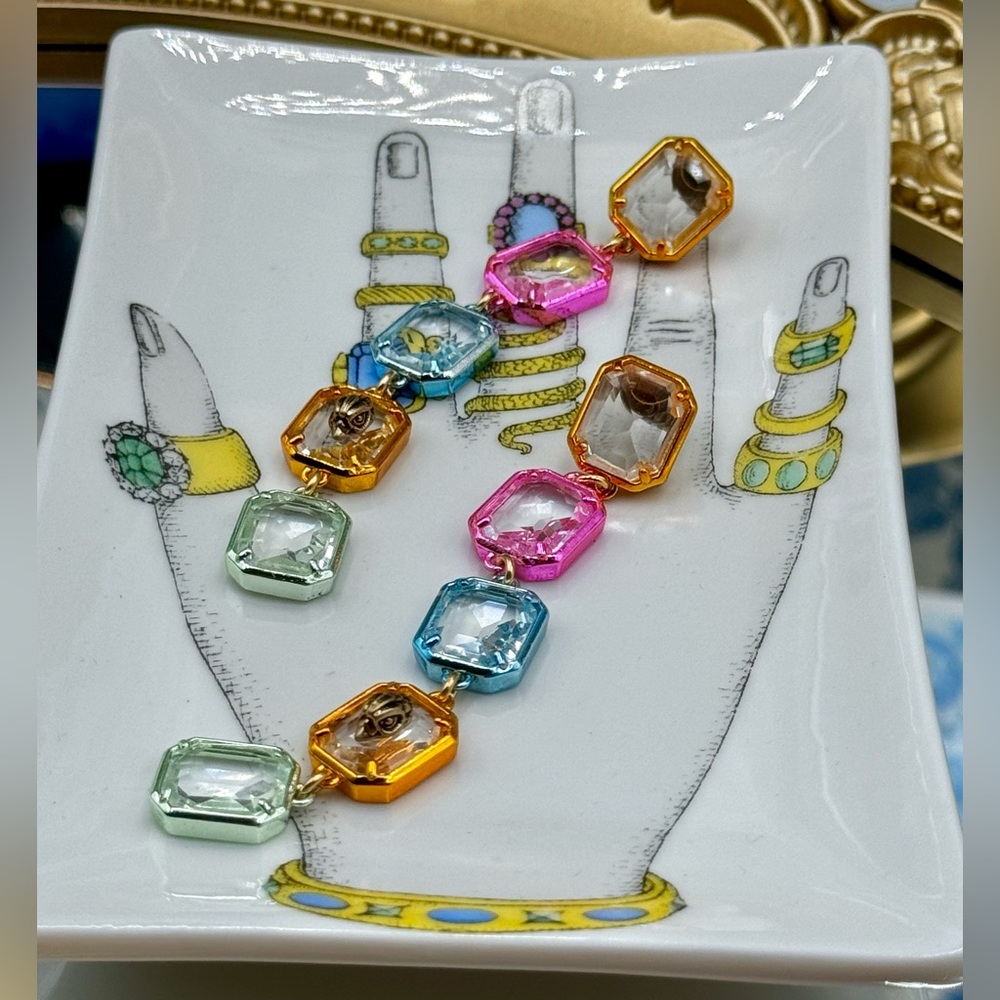 🆕 KURT GEIGER LONDON 🧿 NWOT Eagle Head Multicolor Crystal Linear Drop Earring - Picture 15 of 16